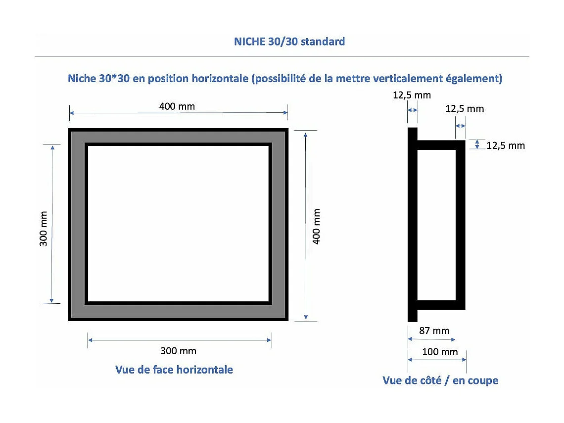 Nicchia doccia da piastrellare 30 x 30 cm e 9 cm di profondità
