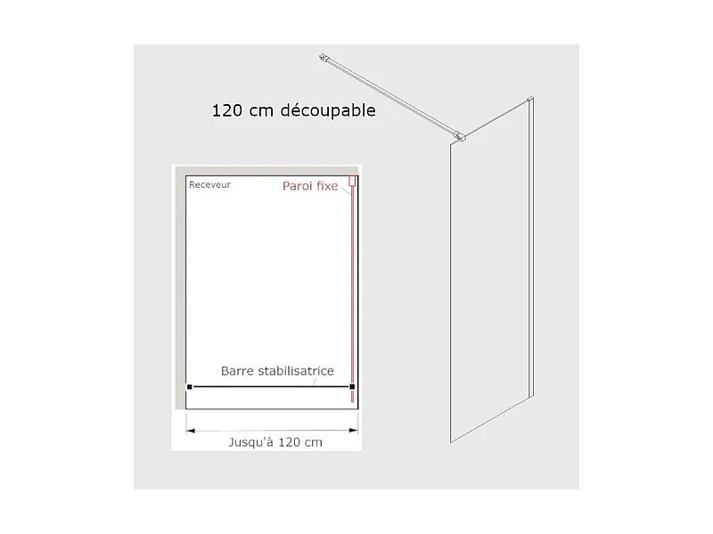 Barre de stabilisation paroi de douche 120 cm  Chrome