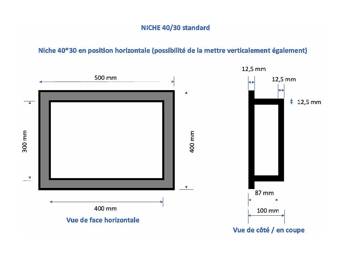 Nicchia doccia da piastrellare 40 x 30 cm e 9 cm di profondità