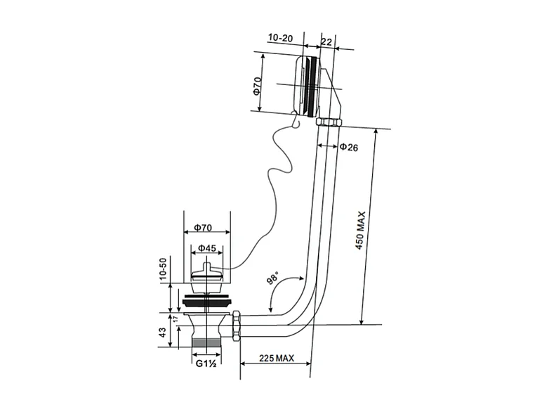 Ablaufgarnitur CRAWLEY für Gusseisen- und Resicryl® Retro-Badewannen