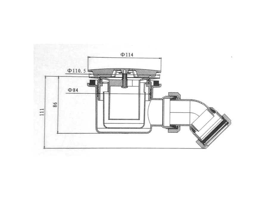 Bonde horizontale avec capot Ø90 pour receveurs de douche