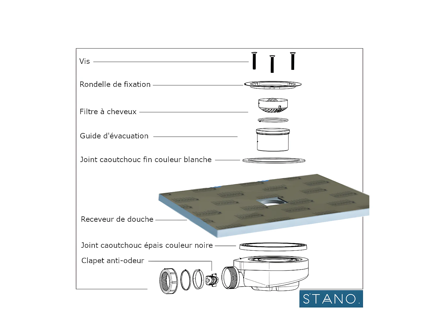Piletta di scarico orizzontale senza coperchio Ø90 DONA per piatto doccia Solicast®