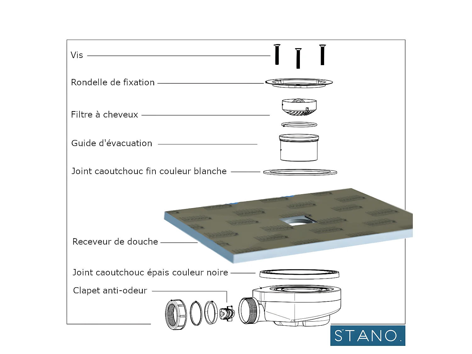 Bonde horizontale sans capot Ø90 DONA pour receveurs de douche