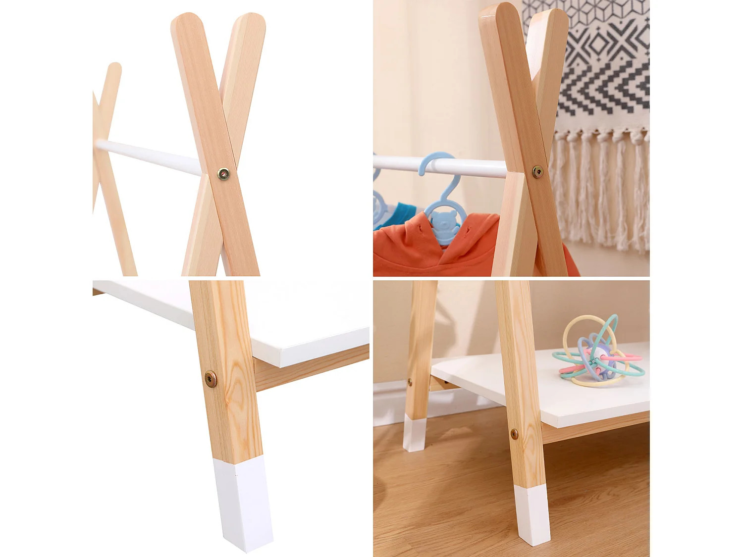 Perchero LOU de madera en color blanco para niños