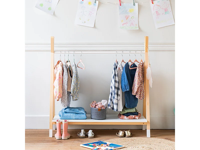 Penderie pour enfant bois et blanche LOU - HAPPY GARDEN