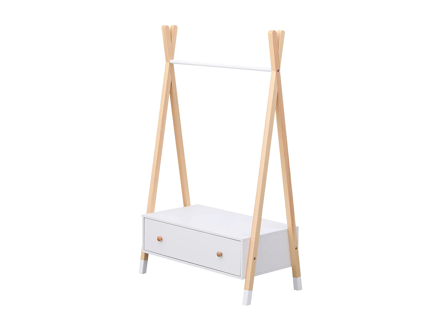 Houten en witte kinderkledingkast met lade LOU