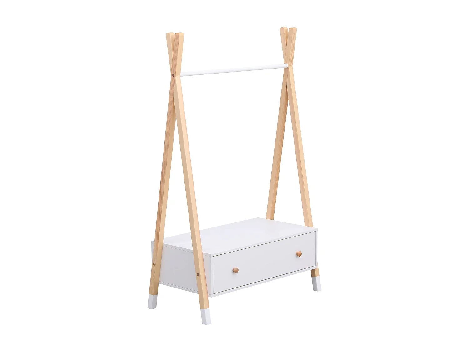 Houten en witte kinderkledingkast met lade LOU