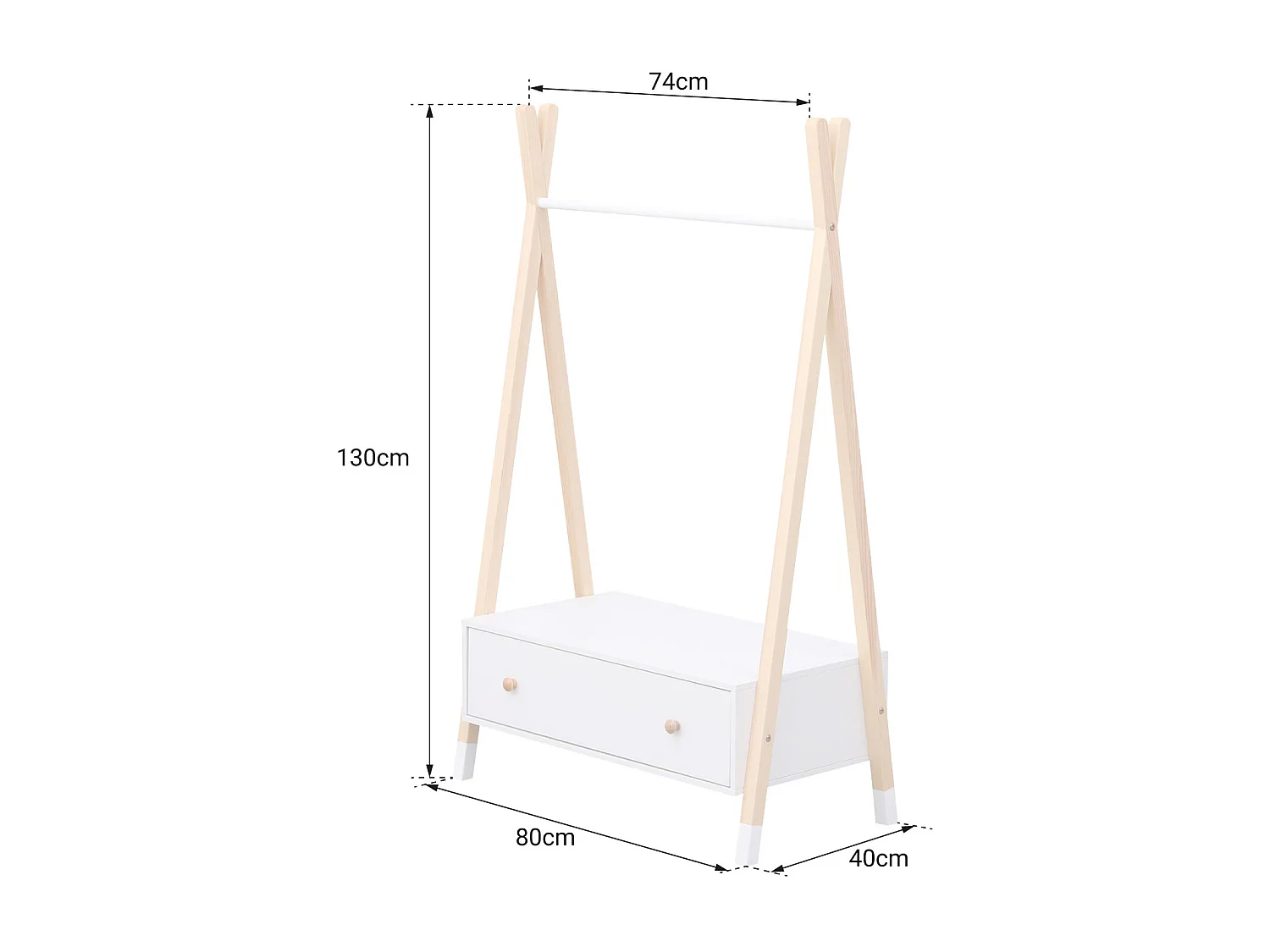 Houten en witte kinderkledingkast met lade LOU