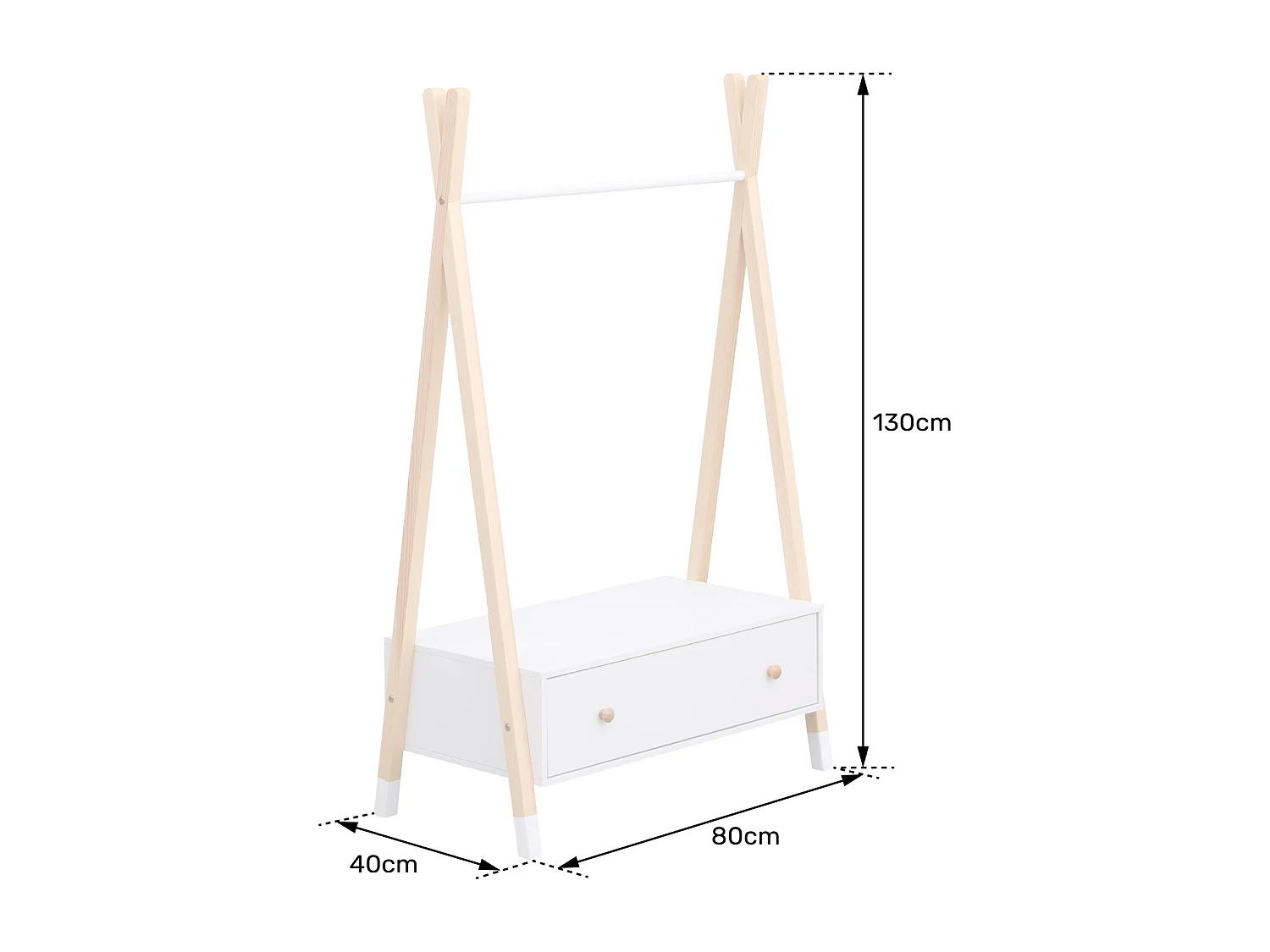 Penderie pour enfant bois et blanche avec tiroir LOU - HAPPY GARDEN