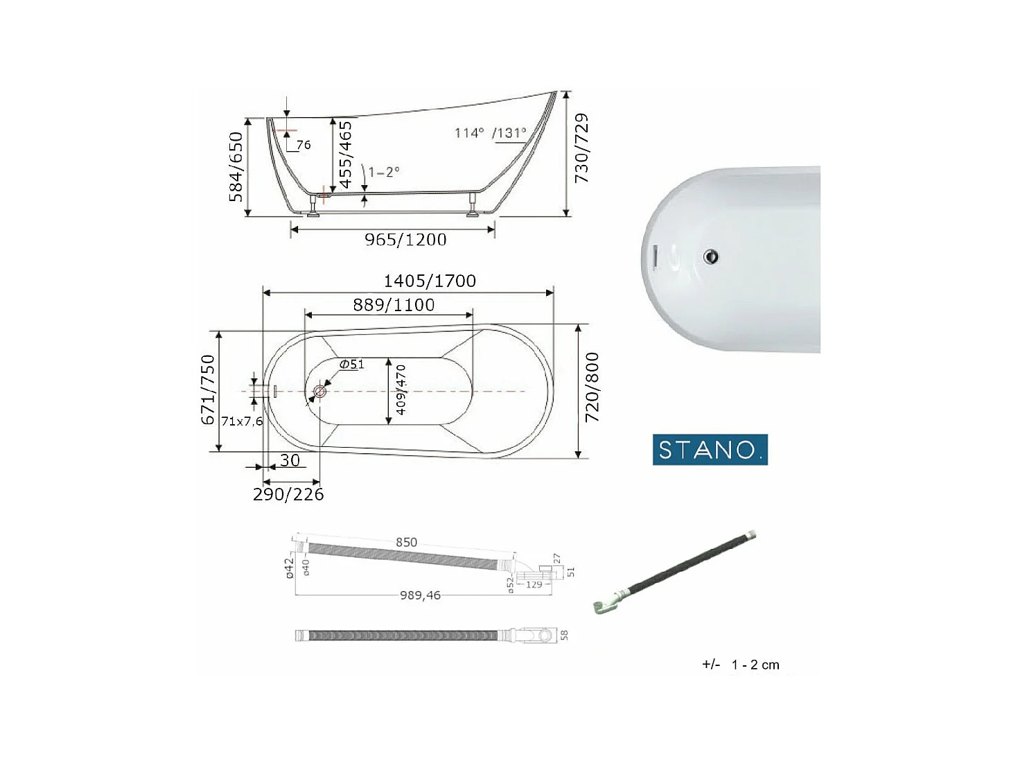 Freistehende Badewanne OPRAH 140 cm