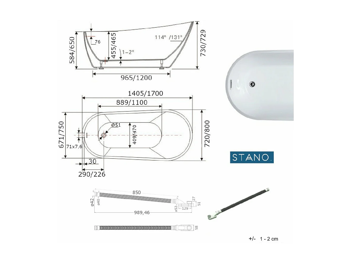 Freistehende Badewanne OPRAH 140 cm
