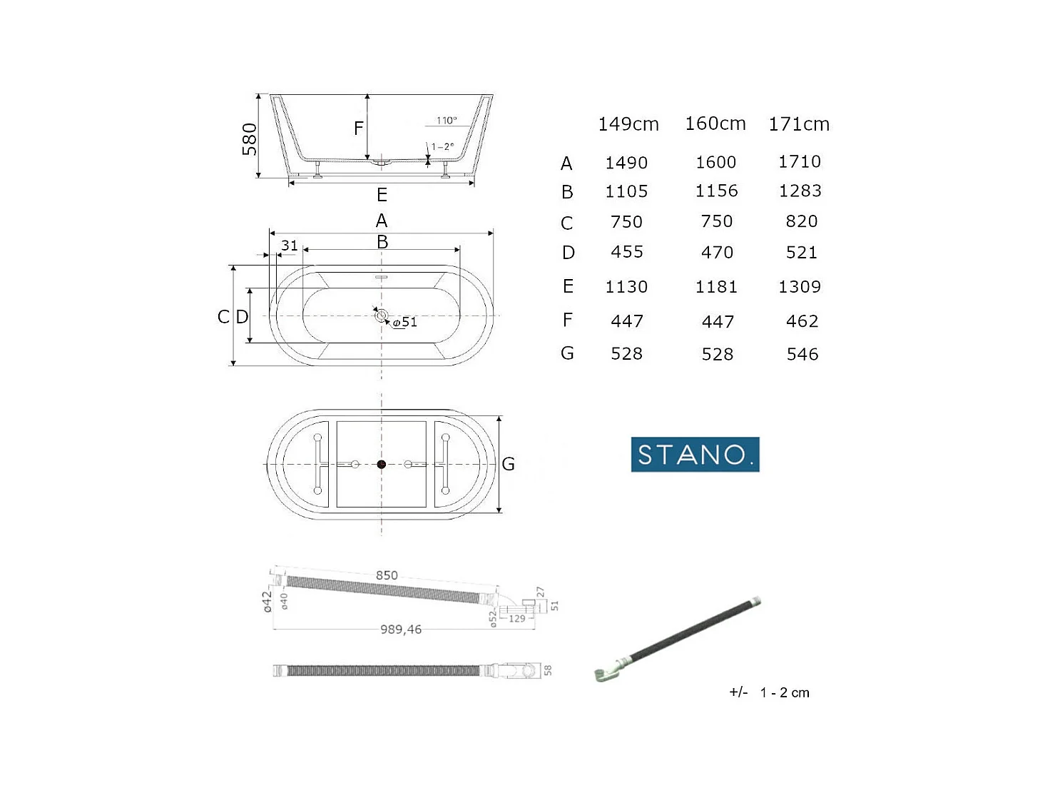 Bañera exenta FINDLAY Anti-Slide  171 cm