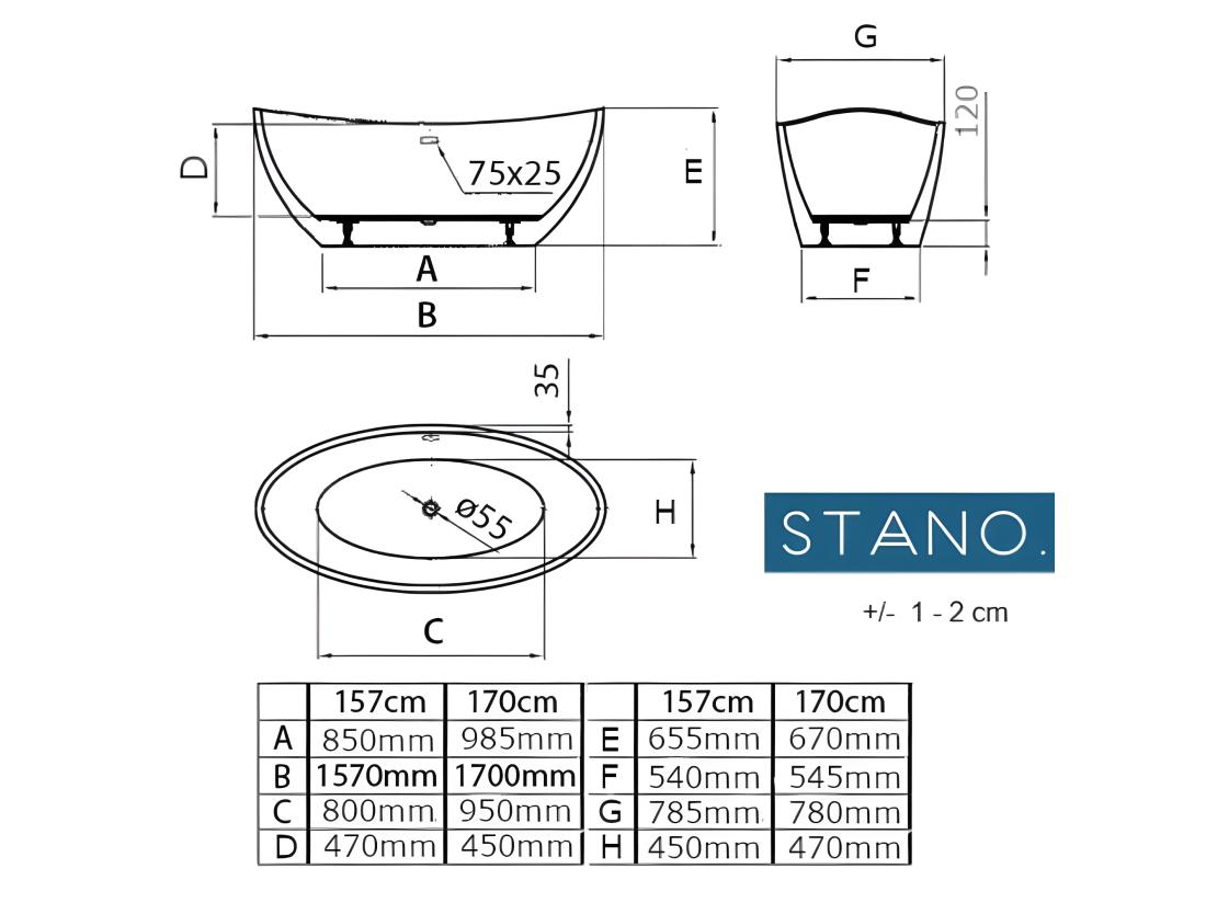 vente unique Baignoire îlot design ovale BRIGHTON blanche 157 cm