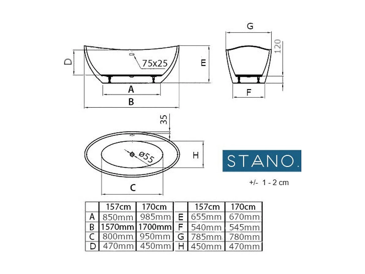 Baignoire îlot design ovale BRIGHTON blanche 157 cm