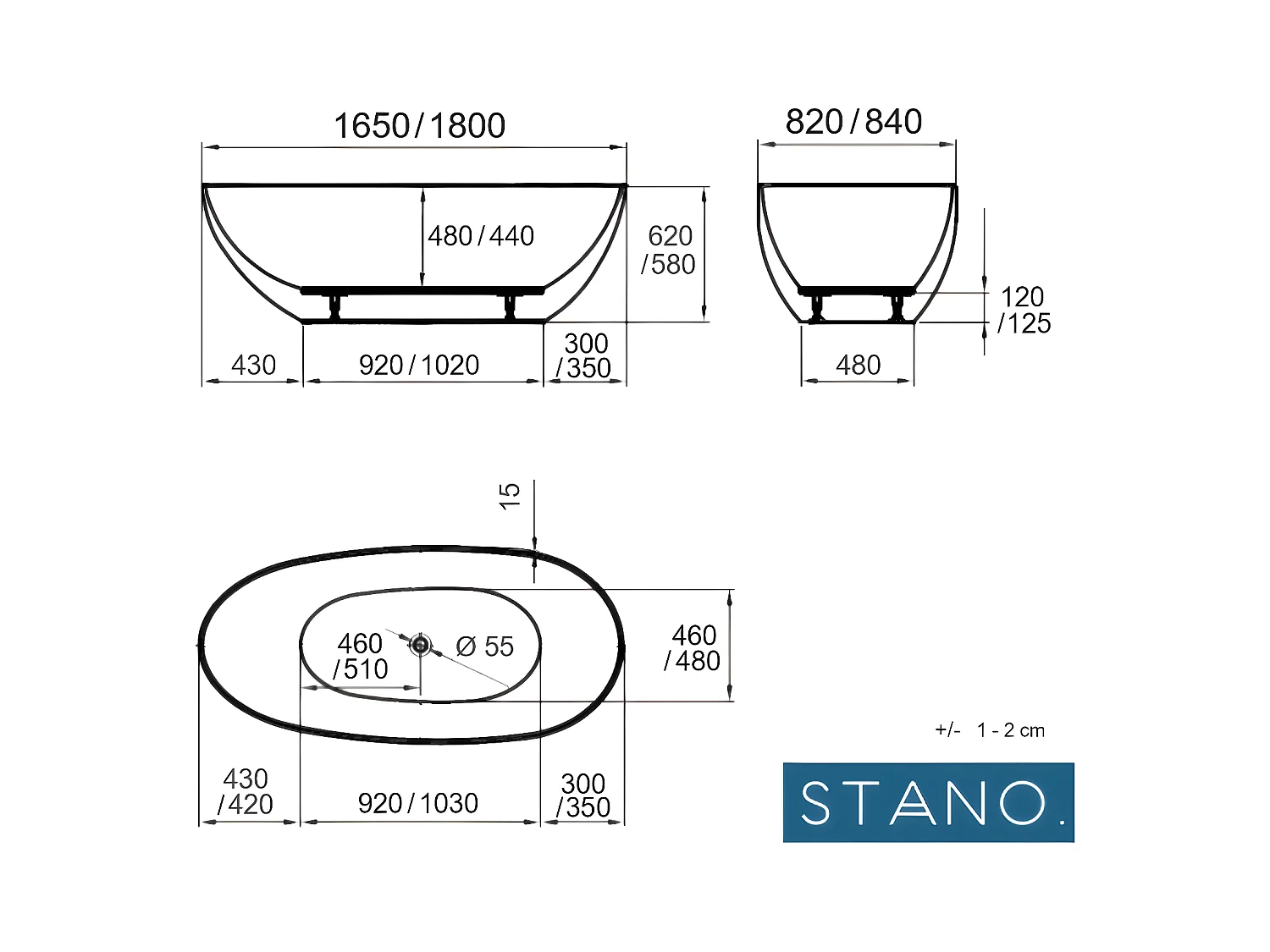 Baignoire îlot design ovale FLORIDA blanche 180 cm Mat