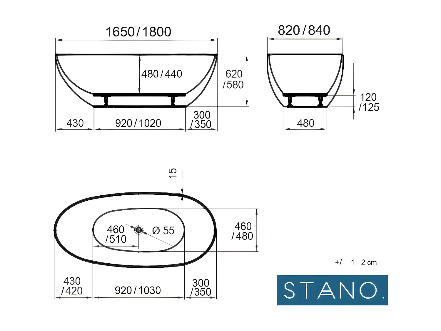 Freistehende Badewanne FLORIDA MATT 180 cm