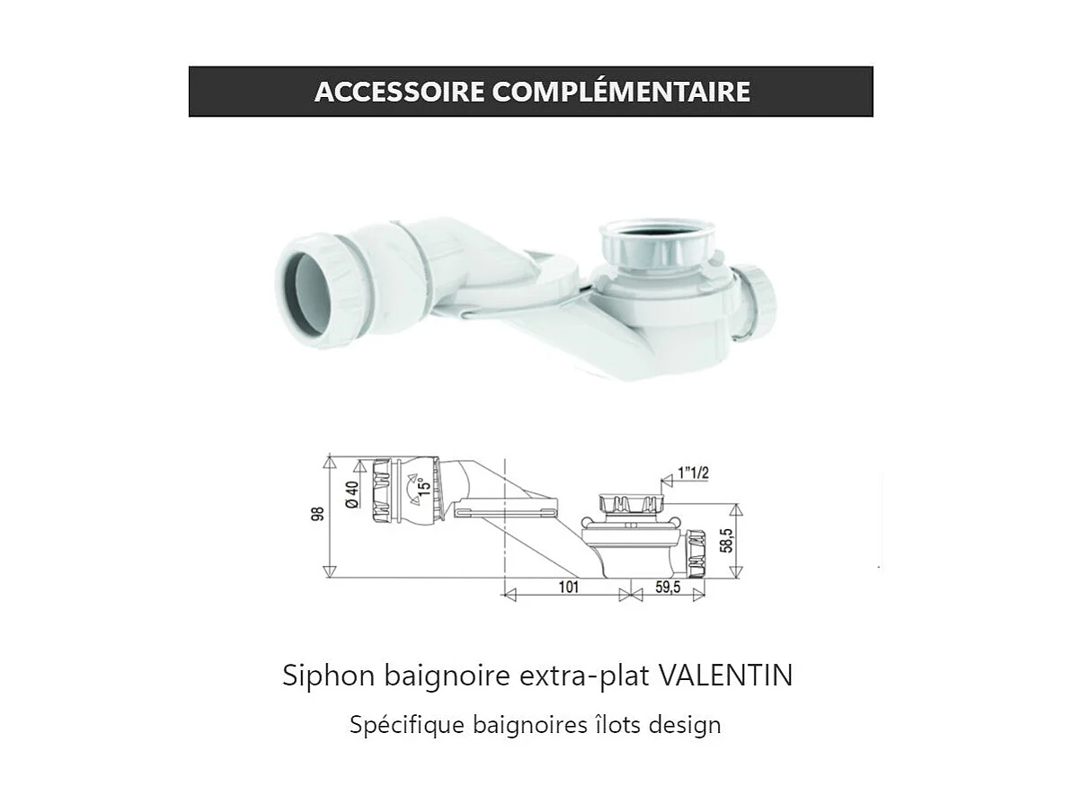 Baignoire îlot design ovale BOSTON blanche 180 cm