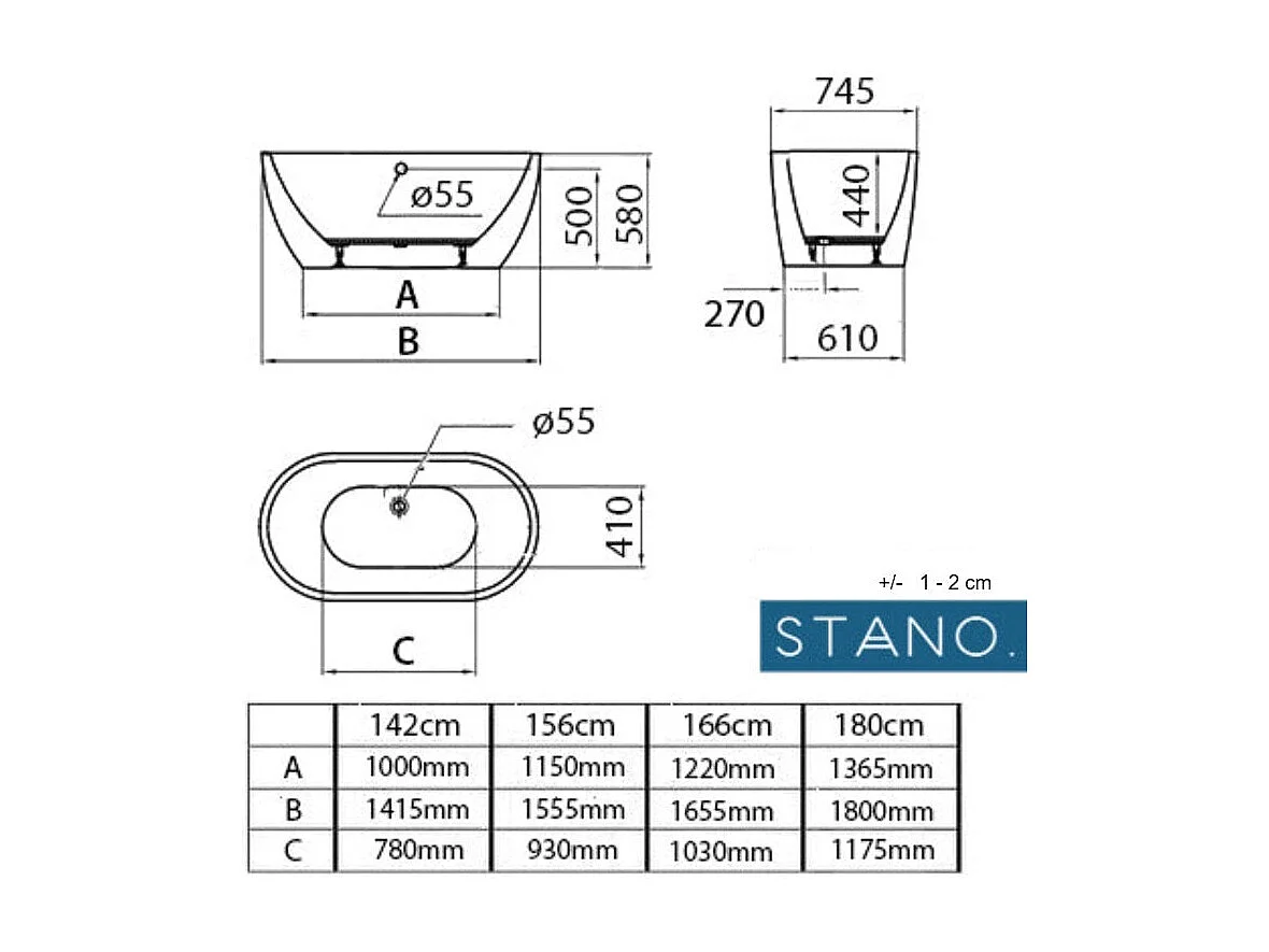 Baignoire îlot design ovale BOSTON blanche 180 cm