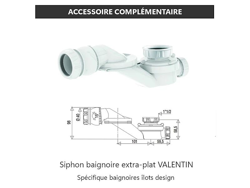 Baignoire îlot design ovale BOSTON blanche 180 cm