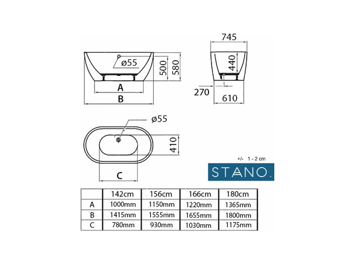 Bañera exenta BOSTON  166 cm