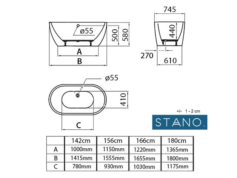 Baignoire îlot design ovale BOSTON blanche 166 cm