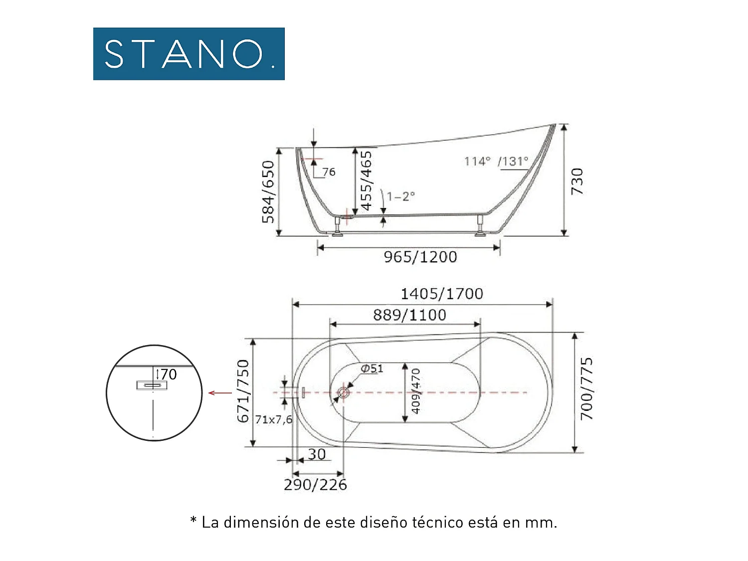Bañera exenta OPRAH  170 cm
