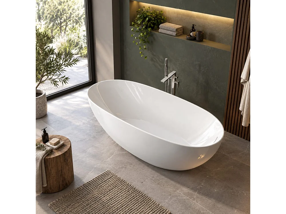 Baignoire îlot design ovale FLORIDA blanche 180 cm Brillant