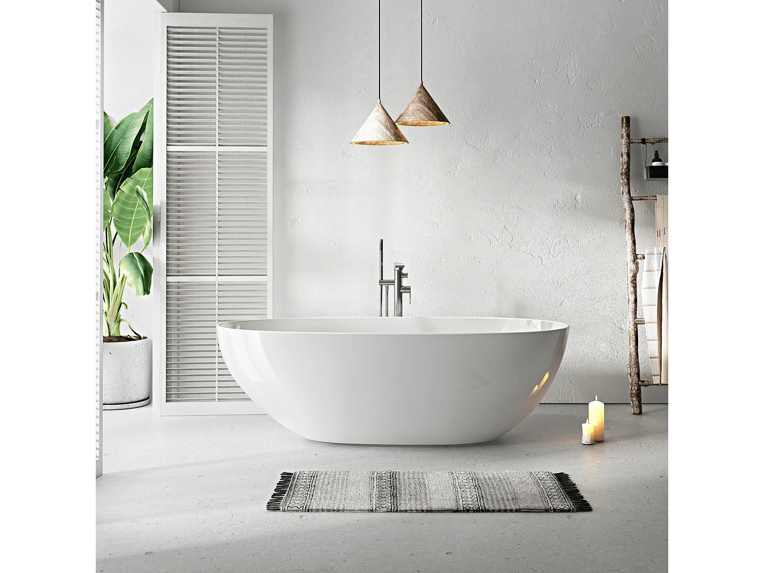 Baignoire îlot design ovale FLORIDA blanche 180 cm Brillant