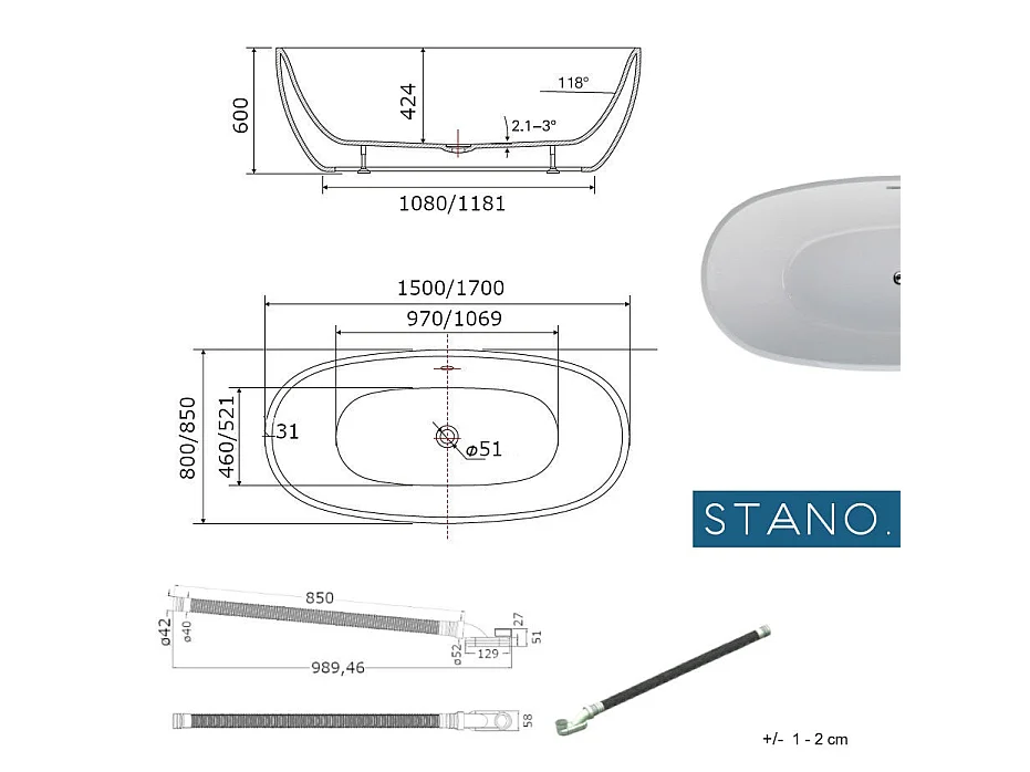 Bañera exenta DENVER  150 cm
