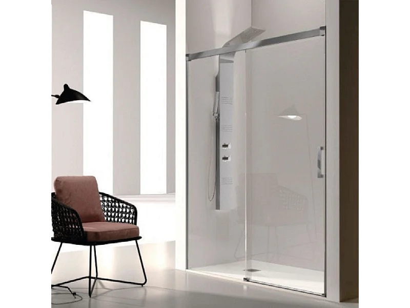 Mampara de ducha frontal + Puerta Corredera 165  cm GLASÉ perfil Cromado Sin pared lateral