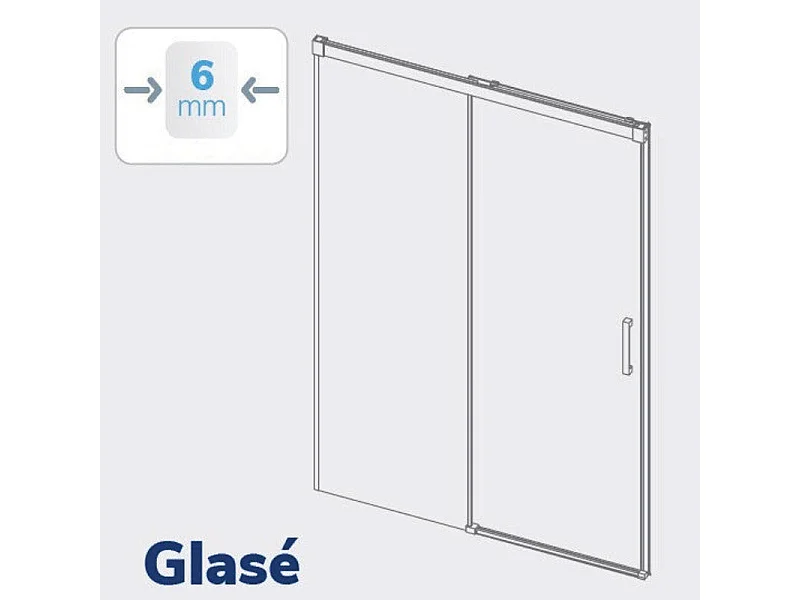 Mampara de ducha frontal + Puerta Corredera 165  cm GLASÉ perfil Cromado Sin pared lateral
