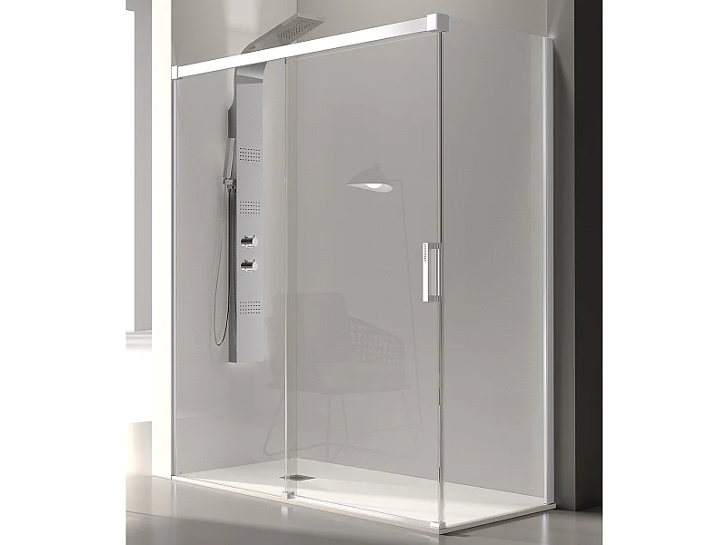 Frontal de ducha + Puerta Corredera 160 cm GLASÉ perfil Blanco Pared lateral: 66 - 69 cm