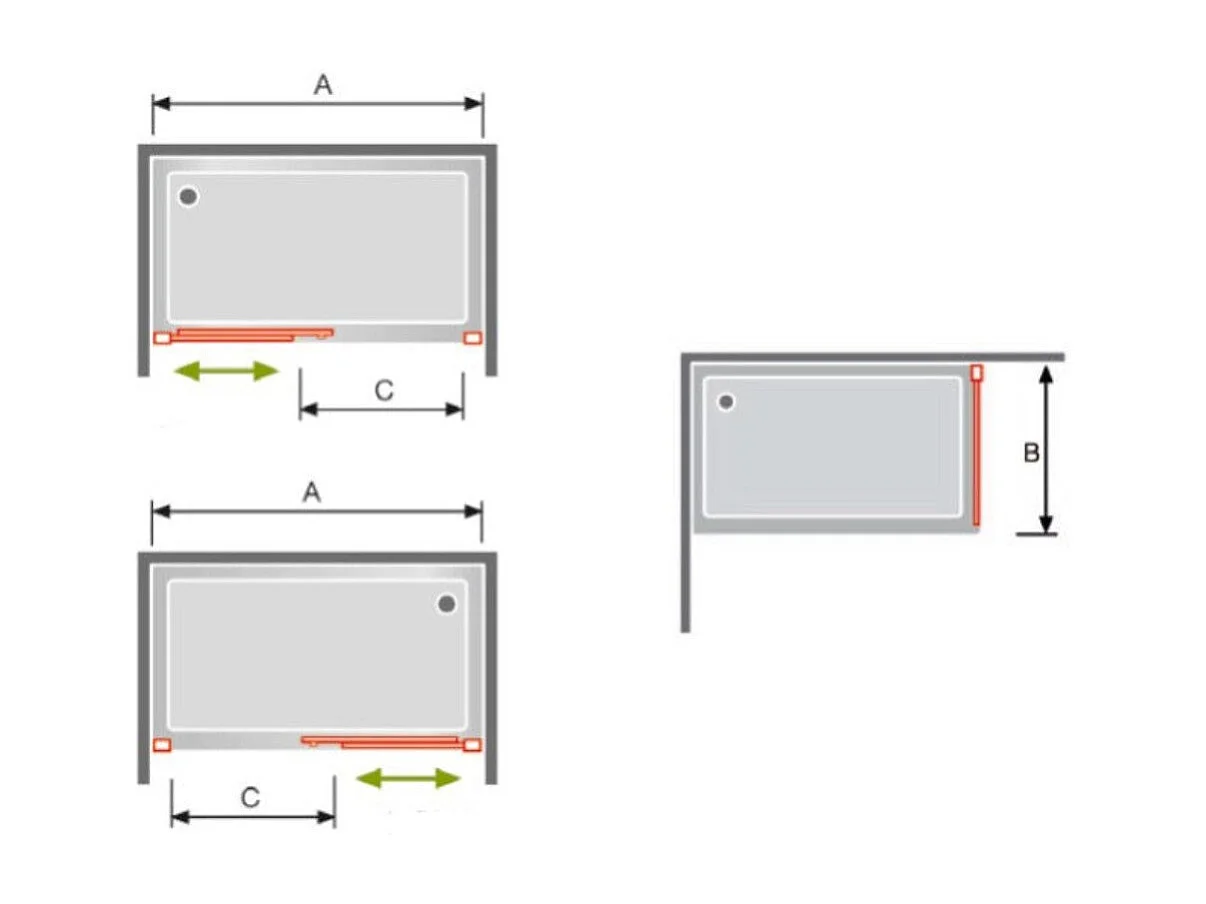 Frontal de ducha + Puerta Corredera 155 cm GLASÉ perfil Negro mate Sin pared lateral