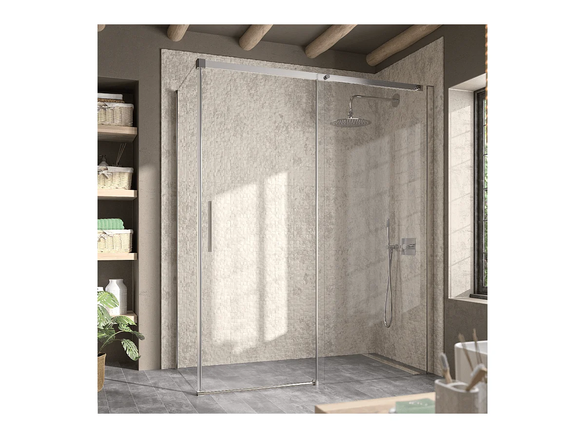 Frontal de ducha + Puerta Corredera 155 cm LUNA  Lateral Fijo : 76.5 - 79 cm
