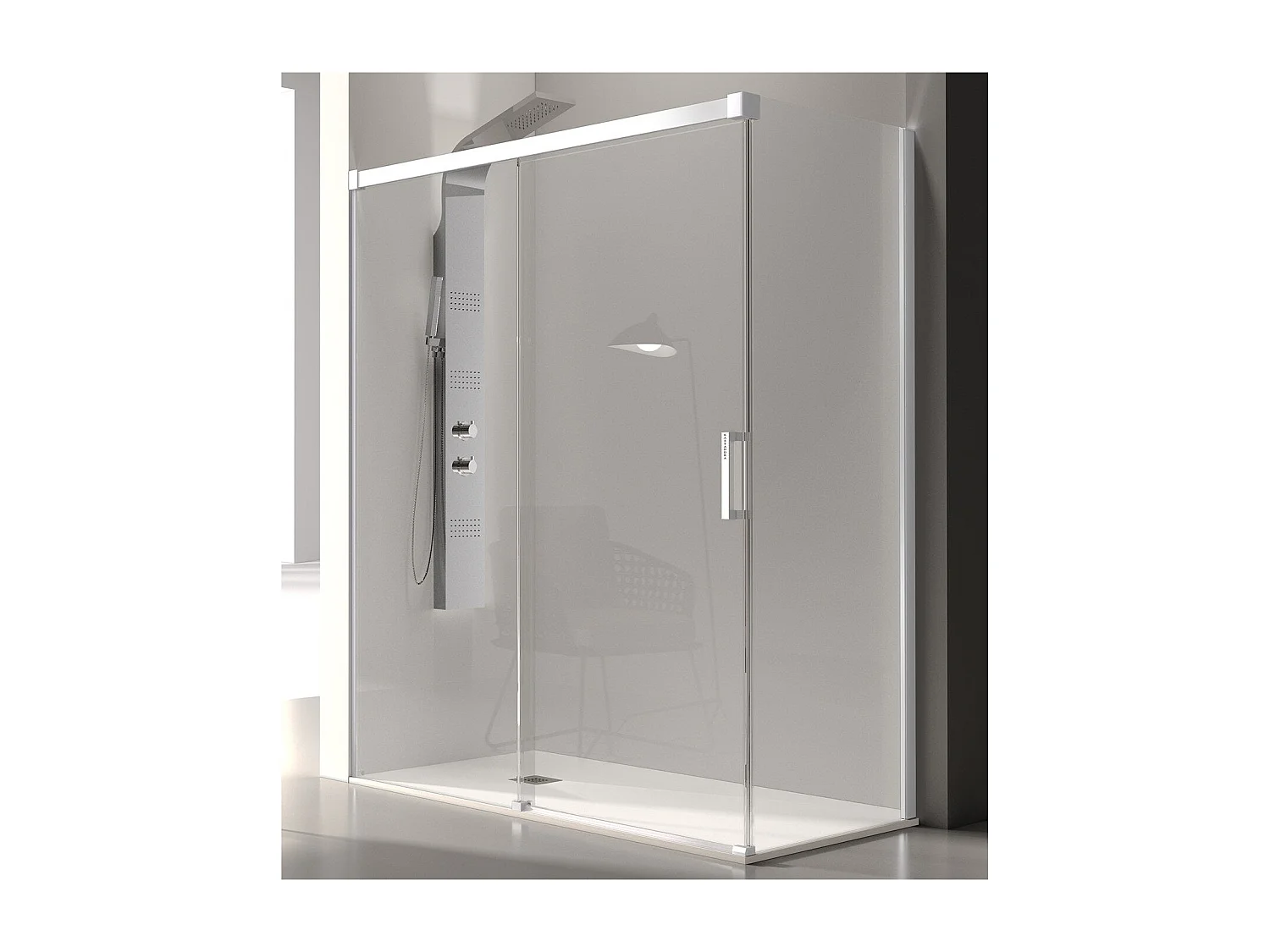 Mampara de ducha frontal + Puerta Corredera 180  cm GLASÉ perfil Blanco Sin pared lateral
