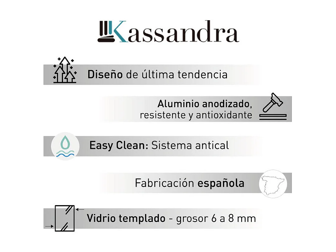 Mampara de ducha frontal + Puerta Corredera 180  cm GLASÉ perfil Blanco Sin pared lateral