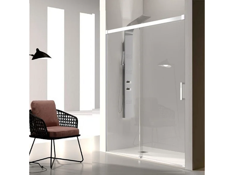 Frontal de ducha + Puerta Corredera 130 cm GLASÉ perfil Blanco Sin pared lateral