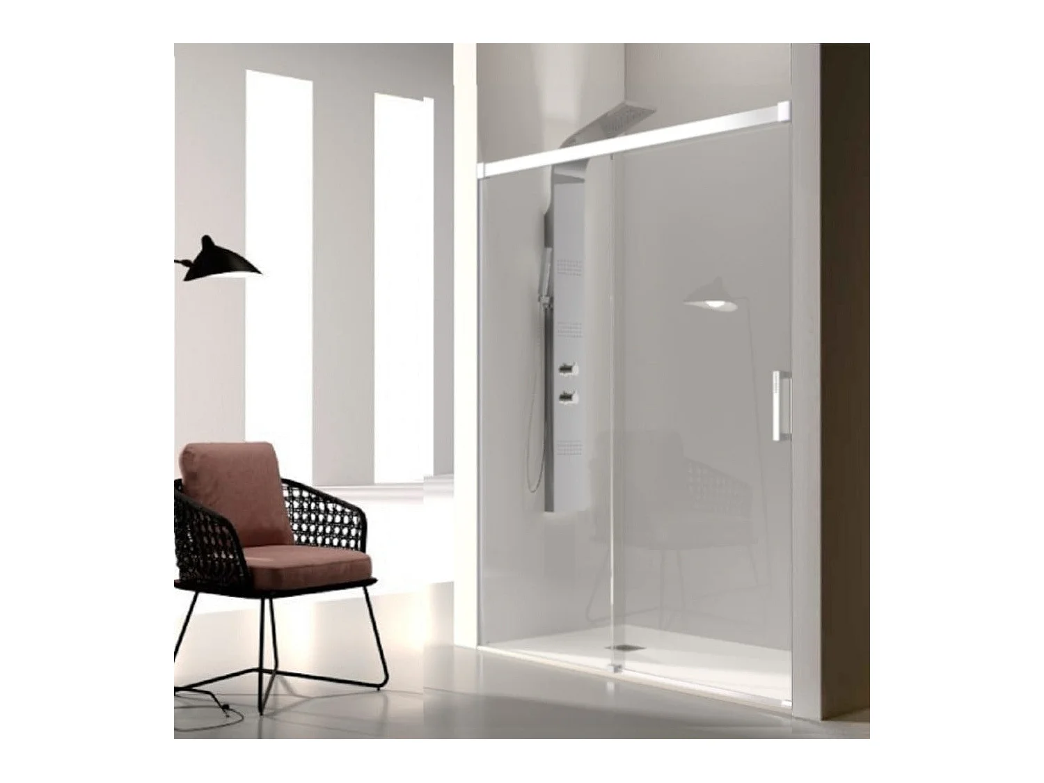 Paroi de douche fixe + Porte coulissante GLASÉ profil blanc 130 cm Sans paroi latérale