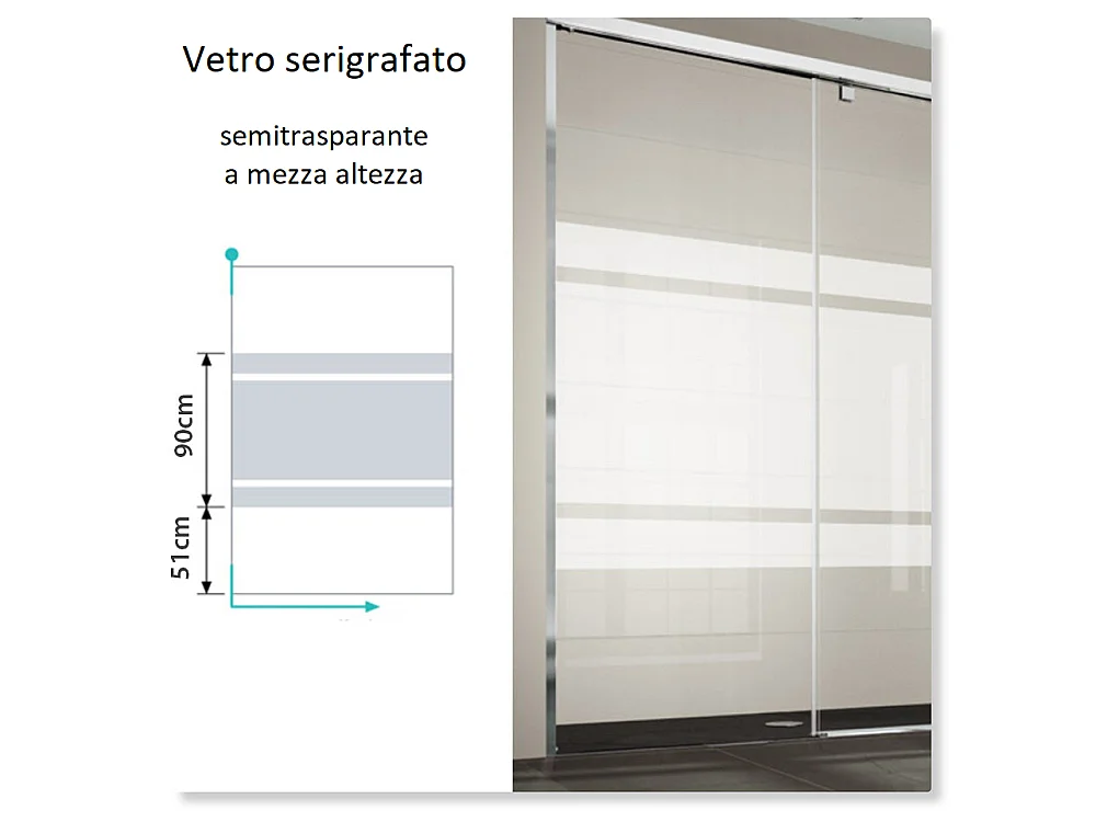 Porta doccia fissa + porta scorrevole LUNA vetro serigrafato 100 cm