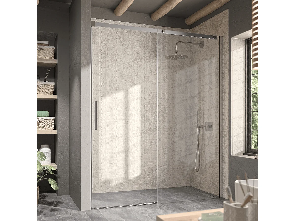 Paroi de douche fixe + Porte coulissante LUNA 140 cm  Sans paroi latérale