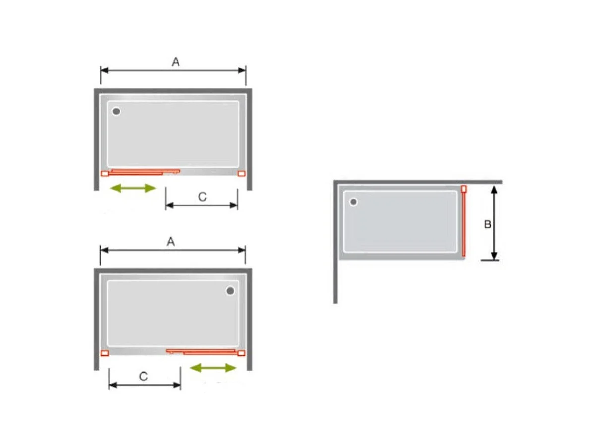 Frontal de ducha + Puerta Corredera 135 cm GLASÉ perfil Negro mate Sin pared lateral