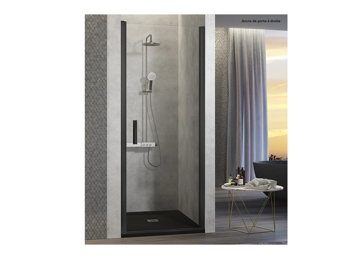 Puerta abatible de Ducha NARDI negro mate 60-64 cm