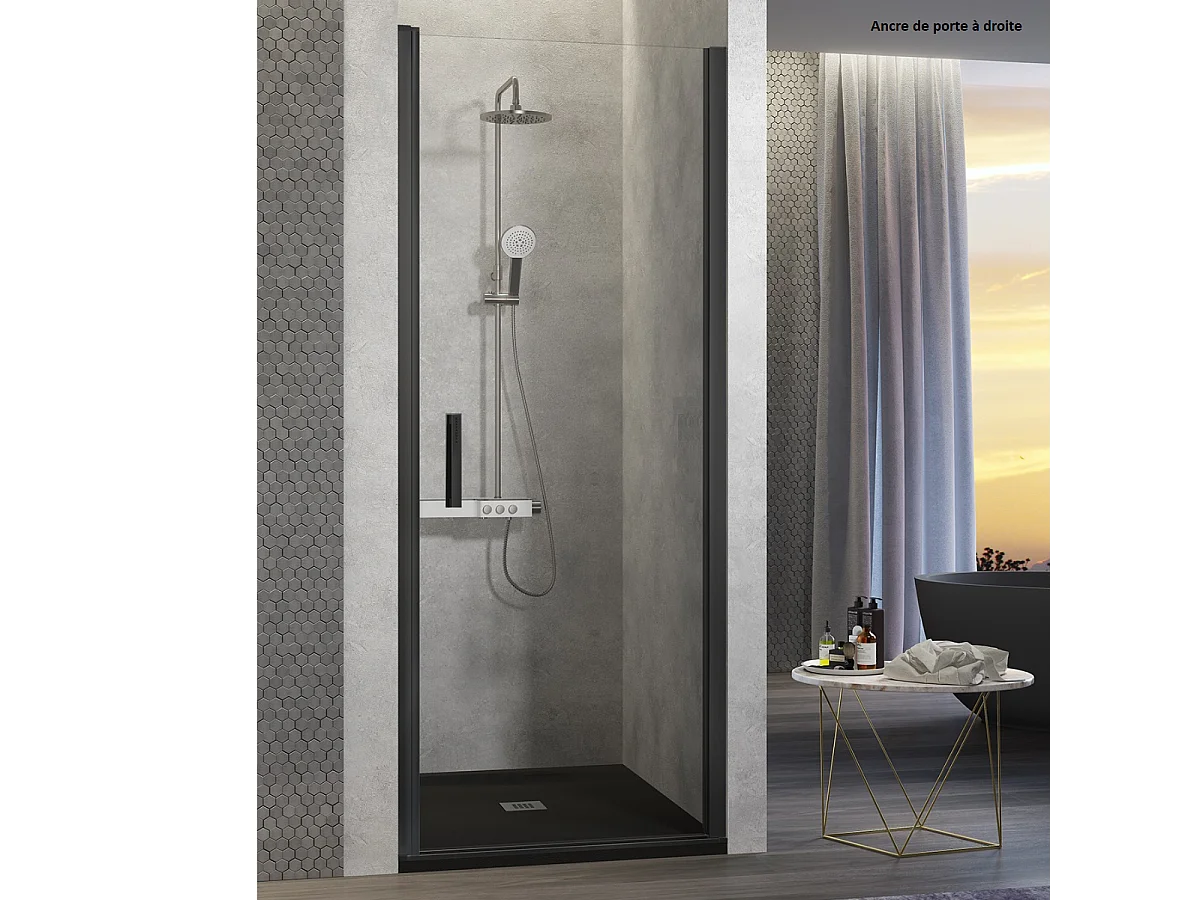 Puerta abatible de Ducha NARDI negro mate 60-64 cm