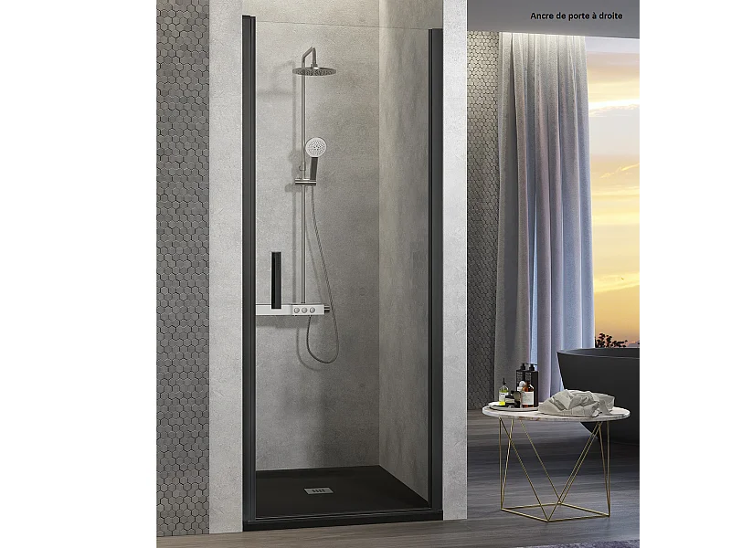 Puerta abatible de Ducha NARDI negro mate 60-64 cm