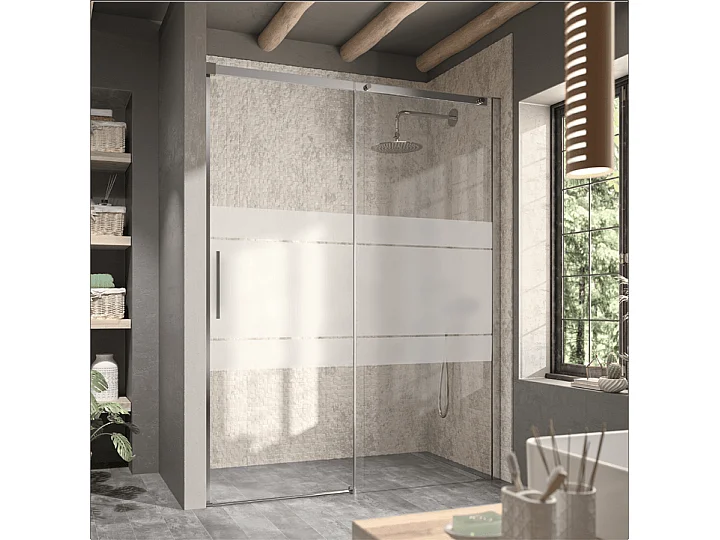 Porta doccia fissa + porta scorrevole LUNA vetro serigrafato 160 cm