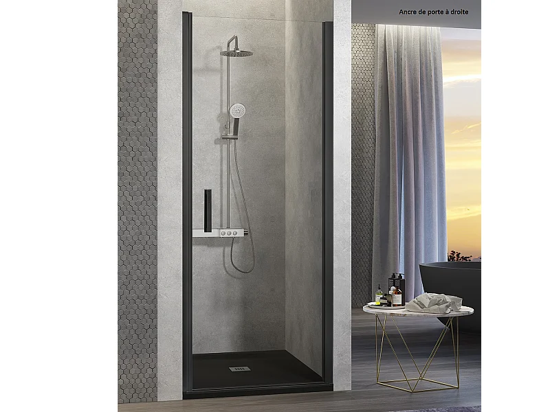 Porte de douche pivotante NARDI profil noir mat 55-59 cm