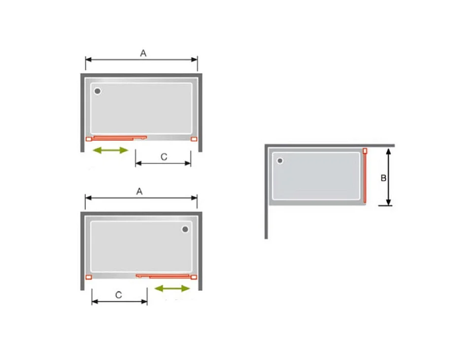 Frontal de ducha + Puerta Corredera 170 cm GLASÉ perfil Cromado Sin pared lateral