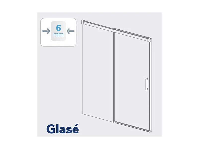 Frontal de ducha + Puerta Corredera 170 cm GLASÉ perfil Cromado Sin pared lateral