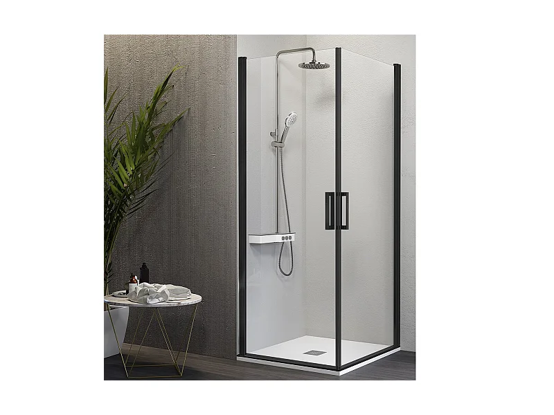 Angular de ducha 2 Puertas Abatibles 65 cm y 80 cm NARDI perfil negro mate