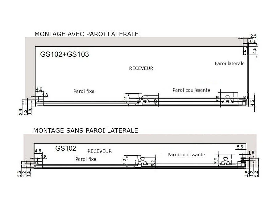 Paroi de douche fixe + Porte coulissante GLASÉ 140 cm  Sans paroi latérale